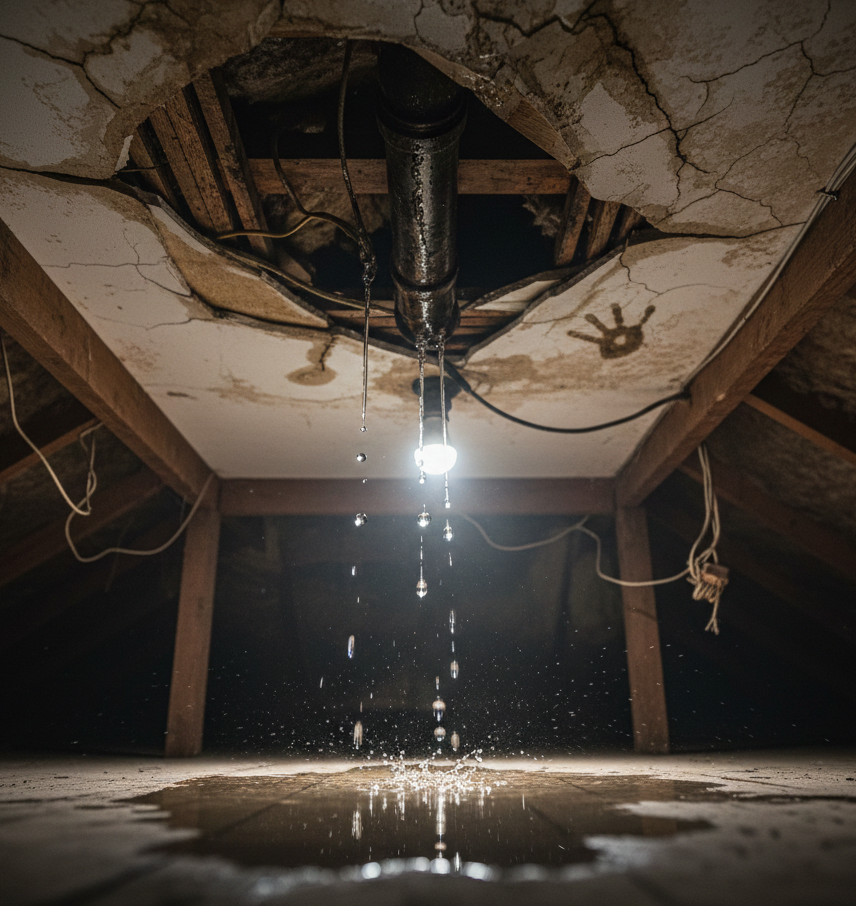 ceiling water stains caused by a hidden plumbing roof leak
