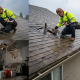 Roof damage causing ceiling water leak inside residential home during heavy rain
