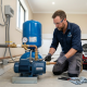 Professional plumber performing water pump repair to restore reliable household water pressure and plumbing performance.